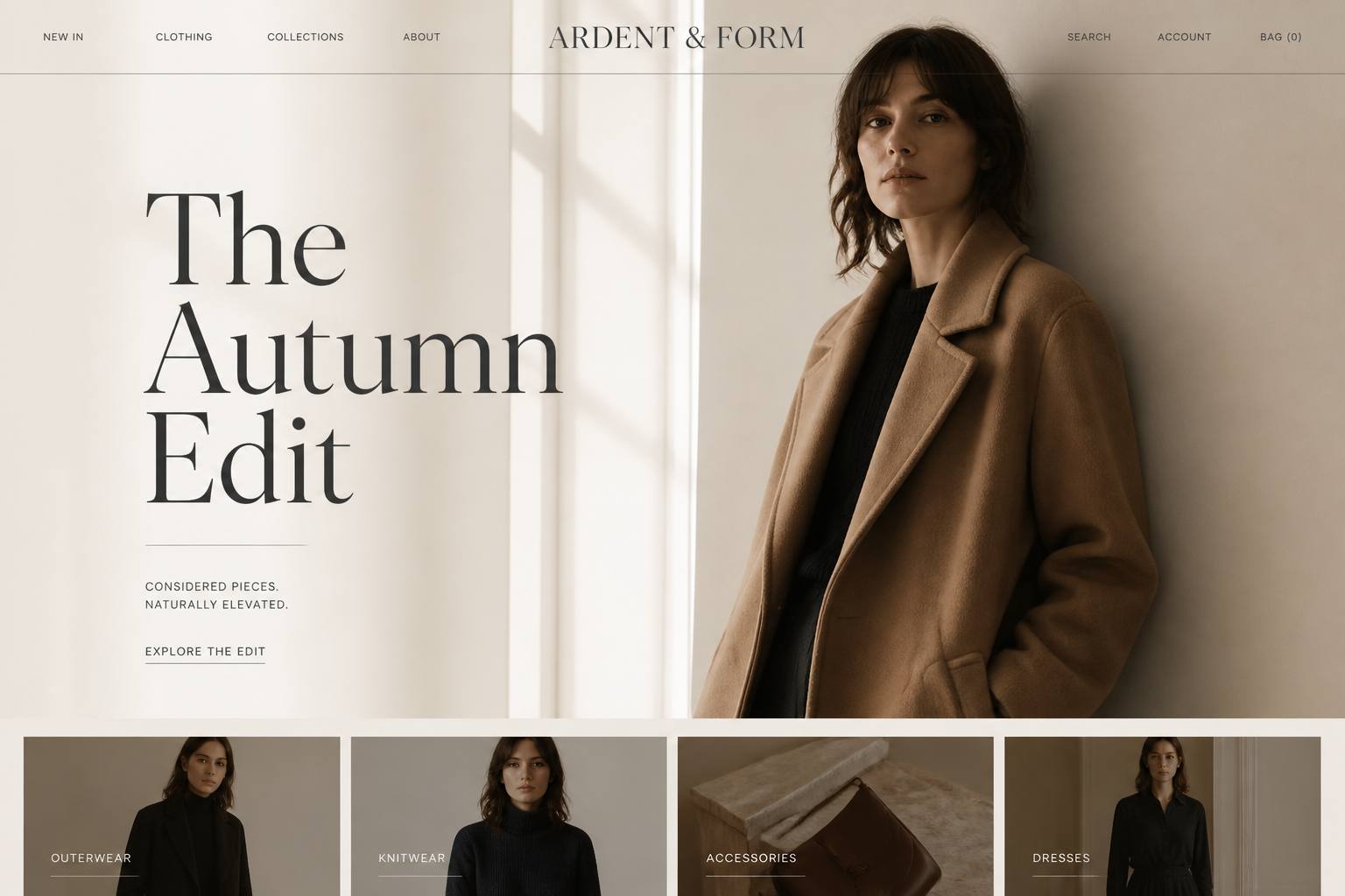 Ardent and Form apparel storefront